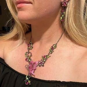 Pink Butterfly Vintage Rhinestone Jewelry Set